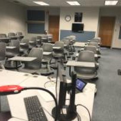 Newton 205 virtual meeting classroom view from front right corner of room