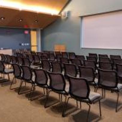 Doty Tower room.  Meeting space for public presentations.  View from right rear corner