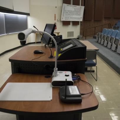 Side view of lectern in auditorium
